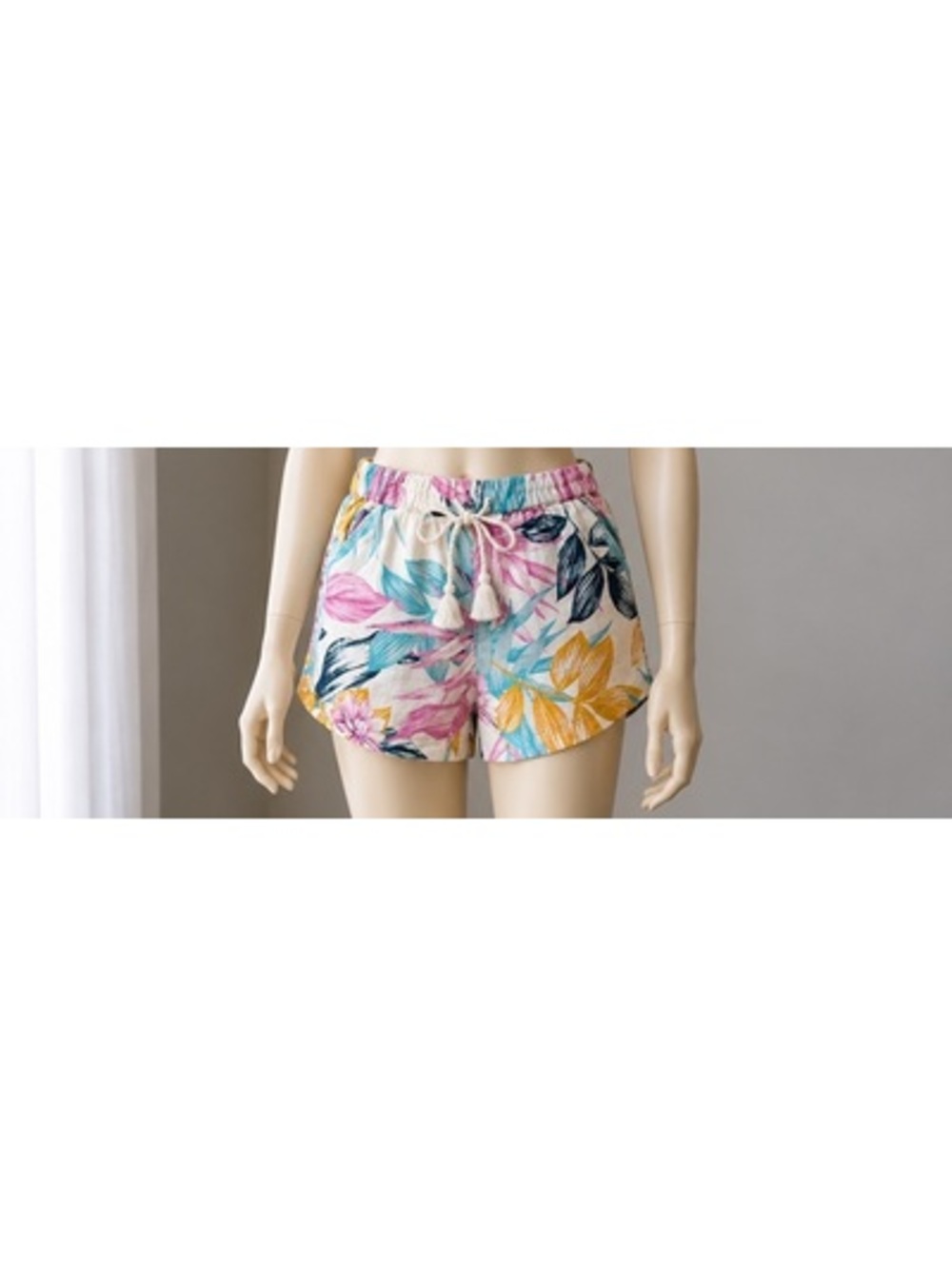 C&C California Women’s M 100% Linen Tropical Floral Drawstring Shorts Beach